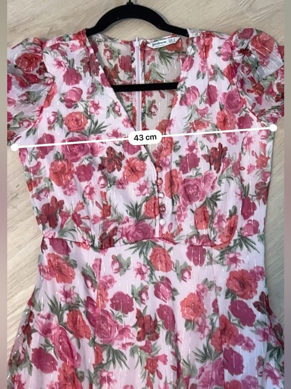 Stradivarius Pink Floral Midi Dress – Puff Sleeves Feminine Chic - Picture 12 of 14